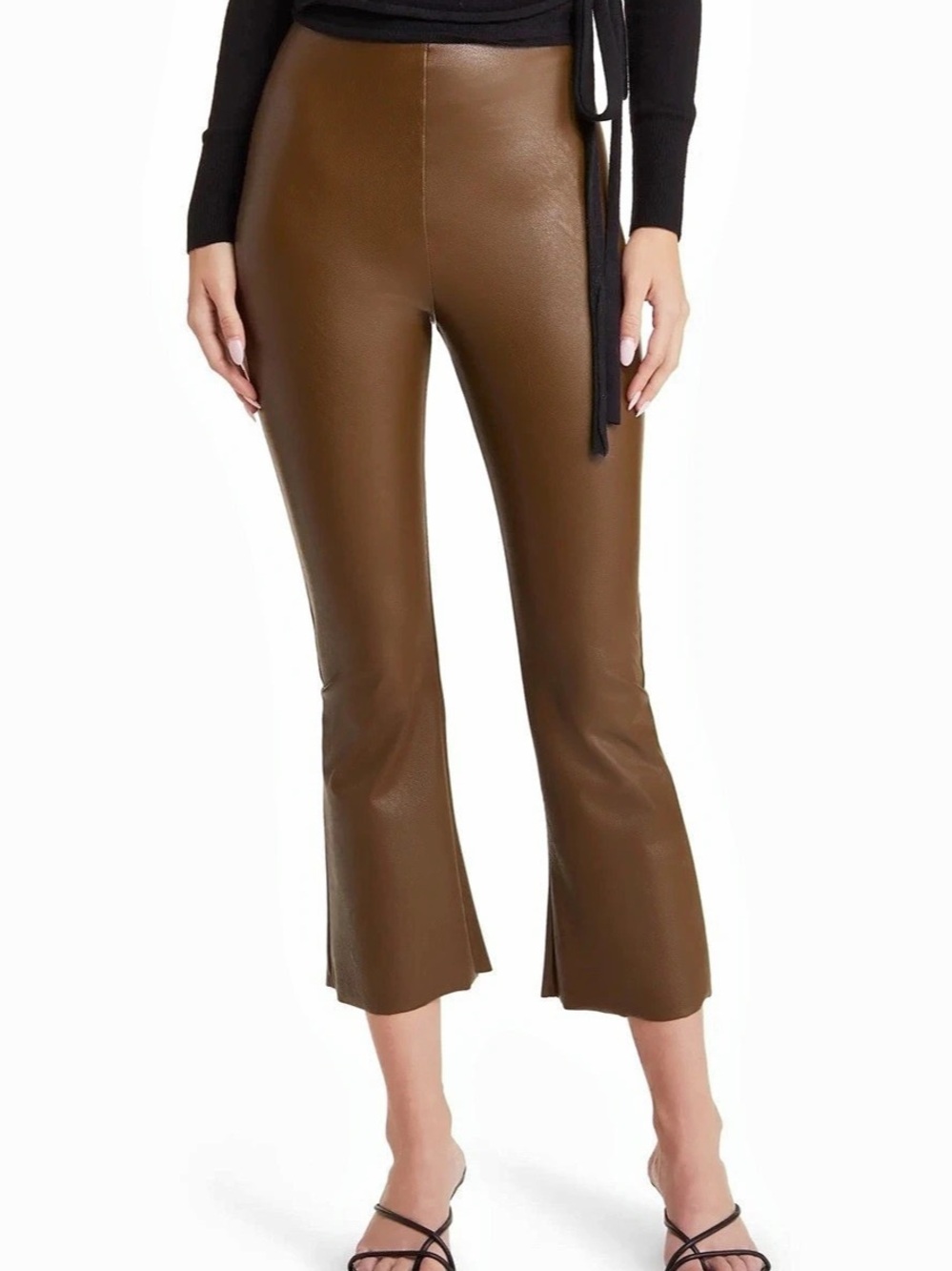 Commando Faux Leather Cropped Flare Pants in Brown XS